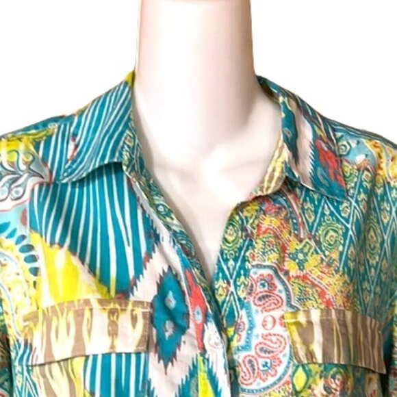 NWOT Chico's Multi Color Paisley Button Down Collared Shirt 3/4 Sleeve Cotton - Picture 6 of 11